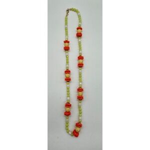 Vibrant‎ Beaded Necklace Orange Yellow Green White Statement Chunky Boho